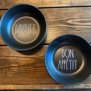 Rae Dunn Black Bowl set “Dinner” and “Bon Appetit”